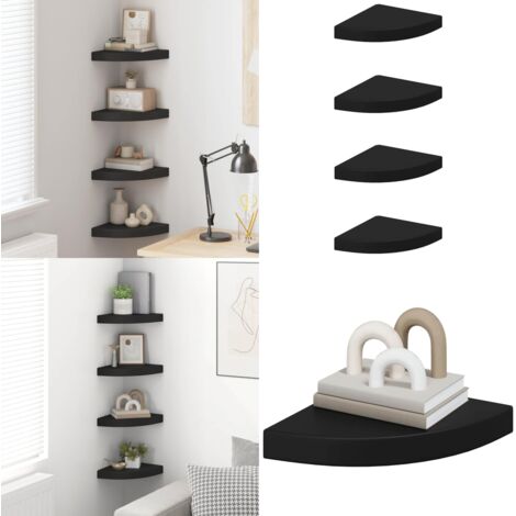 Scaffali Angolari a Parete 4 pz Neri 25x25x3,8 cm in MDF - Scaffali angolari - Scaffali per libri