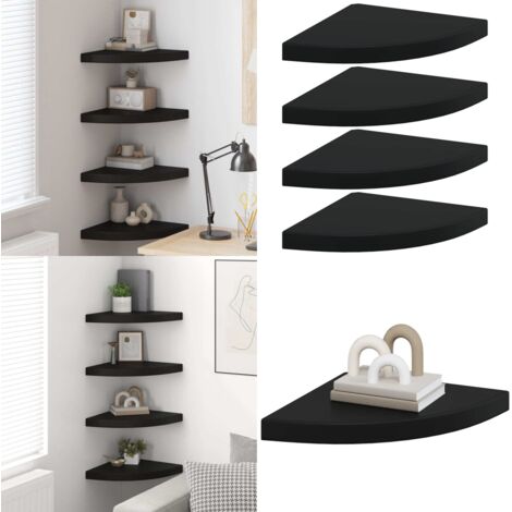Scaffali Angolari a Parete 4 pz Neri 35x35x3,8 cm in MDF - Scaffali a Parete - Scaffali per Decorazione