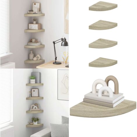 Scaffali Angolari a Parete 4 pz Rovere 25x25x3,8 cm in MDF - Scaffali angolari - Scaffali in MDF