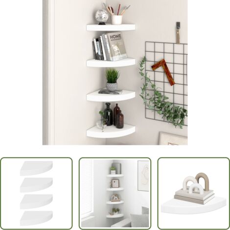 Scaffali angolari -  Scaffali Angolari a Parete 4 pz Bianchi 25x25x3,8 cm in MDF