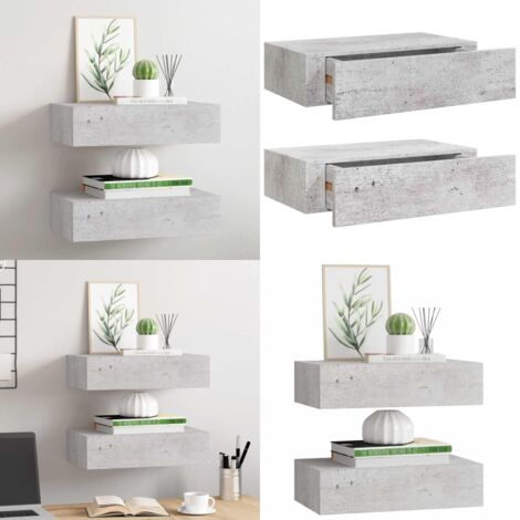 Scaffali con Cassetti 2 pz Grigio Cemento 40x23,5x10 cm in MDF - Scaffali a parete - Scaffali in mdf