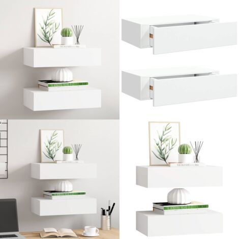 Scaffali con Cassetti da Parete 2 pz Bianchi 40x23,5x10 cm MDF - Cassetti - Scaffali con cassetto