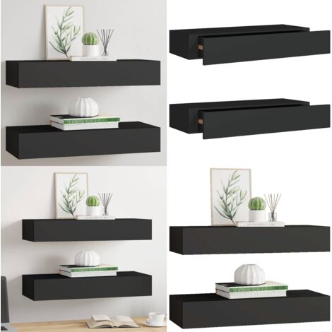 Scaffali con Cassetti da Parete 2 pz Neri 60x23,5x10 cm MDF - Cassetti da parete - Scaffali con cassetto