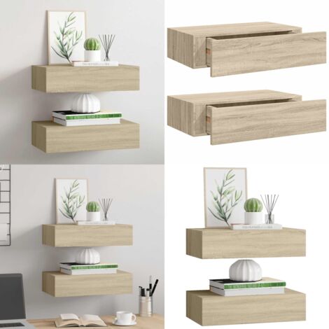 Scaffali con Cassetti da Parete 2 pz Rovere 40x23,5x10 cm MDF - Cassetti - Scaffali con cassetto