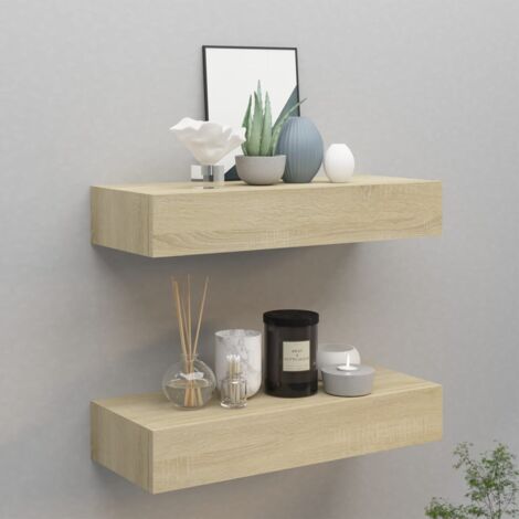 Scaffali con Cassetti da Parete 2 pz, Scaffali a Parete, Mensole da Parete, Mensole a Muro Rovere 60x23,5x10 cm MDF KOS27953 BonneVie