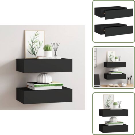 Scaffali con cassetto - vidaXL Scaffali con Cassetti da Parete 2 pz Neri 40x23,5x10 cm MDF - Scaffali per casa