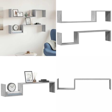Scaffali da Parete 2 pz Grigio Sonoma 100x15x20 cm Multistrato - Mensole a muro - Scaffali decorativi