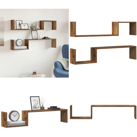 Scaffali da Parete 2 pz Legno Antico 100x15x20 cm Multistrato - Mensole da parete - Scaffali in truciolato