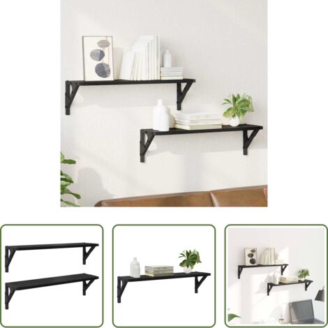 Scaffali da parete -  Scaffali da parete 2 pcs Rovere Nero 60 x 15 x 15,5 cm