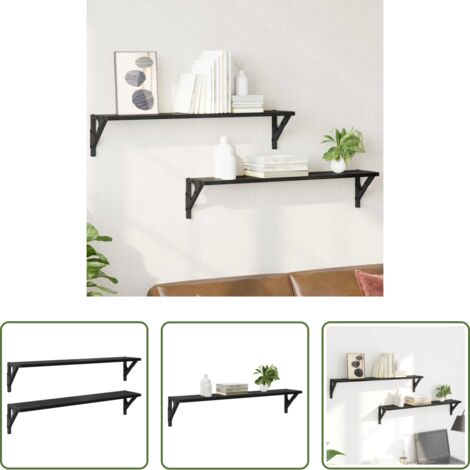 Scaffali da parete -  Scaffali da parete 2 pcs Rovere Nero 80 x 15 x 15,5 cm