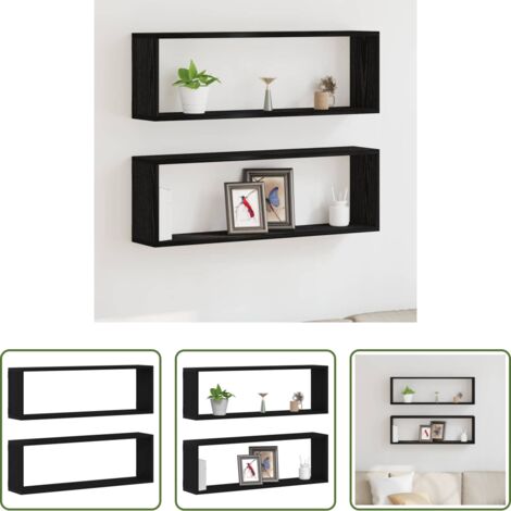 Scaffali da parete -  Scaffali da parete 2 pcs Rovere Nero 80 x 15 x 26 cm