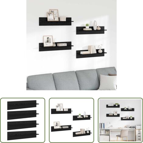 Scaffali da parete -  Scaffali da parete 4 pcs Rovere Nero 80 x 11,5 x 18 cm