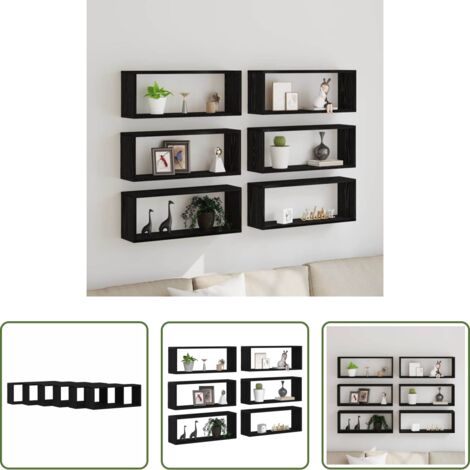 Scaffali da parete -  Scaffali da parete 6 pcs Rovere Nero 60 x 15 x 23 cm