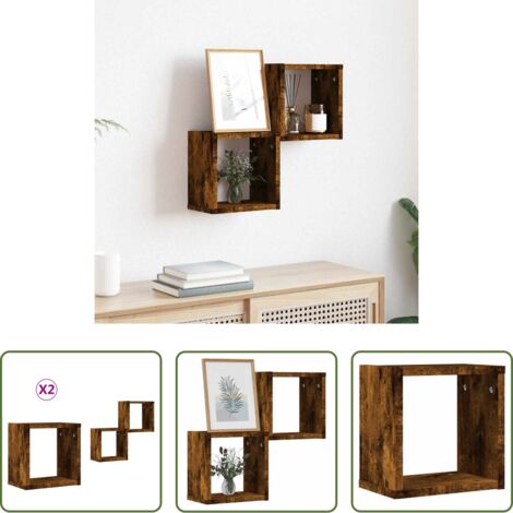 Scaffali in legno -  Scaffali da parete 2 pcs Rovere fumé 26 x 15 x 26 cm