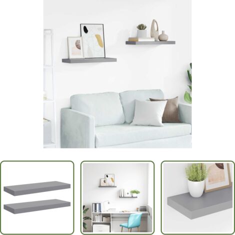 Scaffali in mdf -  Scaffali a Parete 2 pz Grigi 60x23,5x3,8 cm in MDF