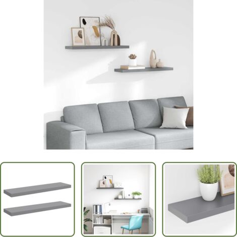 Scaffali in mdf - Scaffali a Parete 2 pz Grigi 90x23,5x3,8 cm in MDF