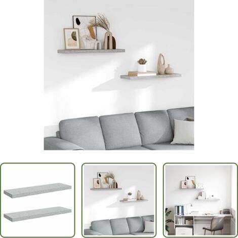 Scaffali in mdf -  Scaffali a Parete 2 pz Grigio Cemento 80x23,5x3,8 cm in MDF