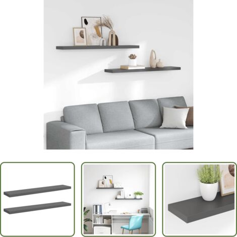 Scaffali in mdf -  Scaffali a Parete 2 pz Grigio Lucido 120x23,5x3,8 cm in MDF