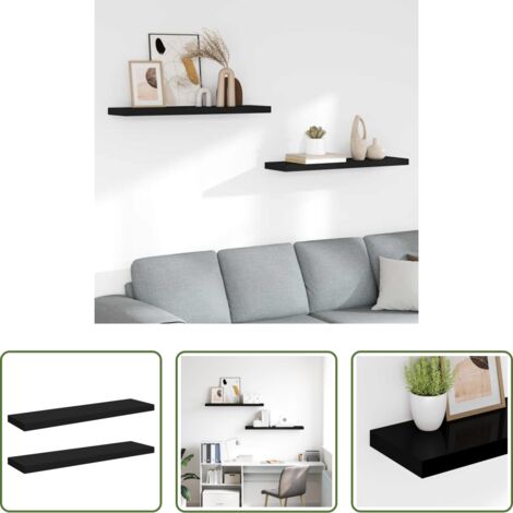 Scaffali in mdf - Scaffali a Parete 2 pz Neri 90x23,5x3,8 cm in MDF