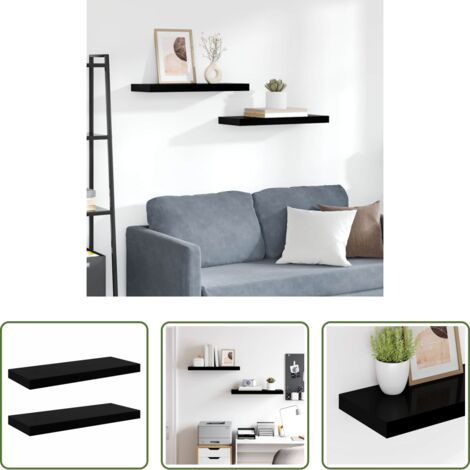 Scaffali in mdf - Scaffali a Parete 2 pz Nero Lucido 60x23,5x3,8 cm in MDF