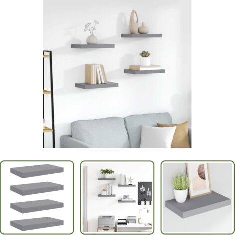 Scaffali in mdf -  Scaffali a Parete 4 pz Grigi 40x23x3,8 cm in MDF