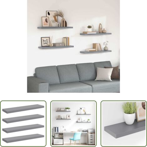 Scaffali in mdf -  Scaffali a Parete 4 pz Grigi 90x23,5x3,8 cm in MDF