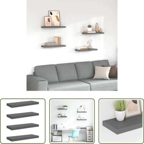 Scaffali in mdf -  Scaffali a Parete 4 pz Grigio Lucido 60x23,5x3,8 cm in MDF