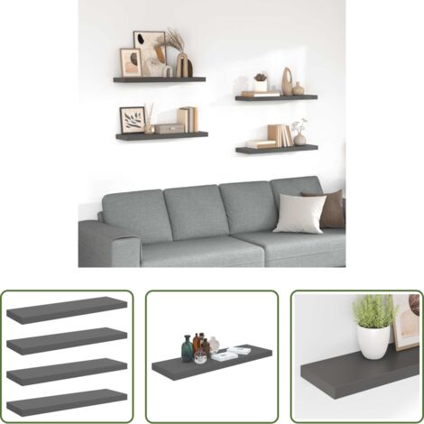 Scaffali in mdf -  Scaffali a Parete 4 pz Grigio Lucido 80x23,5x3,8 cm in MDF