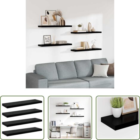Scaffali in mdf -  Scaffali a Parete 4 pz Nero Lucido 90x23,5x3,8 cm in MDF