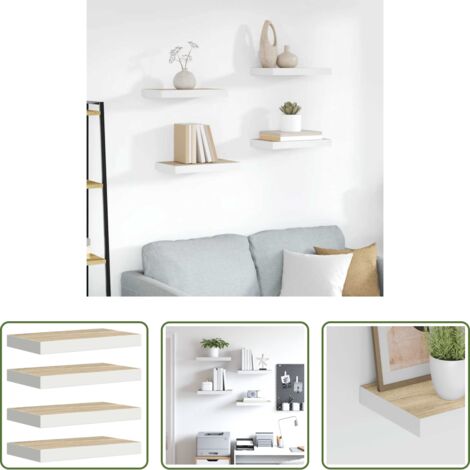 Scaffali in mdf -  Scaffali a Parete 4 pz Rovere e Bianco 50x23x3,8 cm in MDF