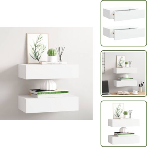 Scaffali in MDF - vidaXL Scaffali con Cassetti da Parete 2 pz Bianchi 40x23,5x10 cm MDF - Scaffali sospesi