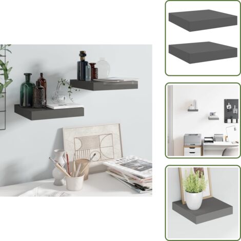 Scaffali per casa - vidaXL Scaffali a Parete 2 pz Grigio Lucido 23x23,5x3,8 cm in MDF - Scaffali per arredamento