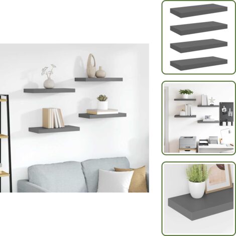 Scaffali per casa - vidaXL Scaffali a Parete 4 pz Grigio Lucido 50x23x3,8 cm in MDF - Scaffali per arredamento