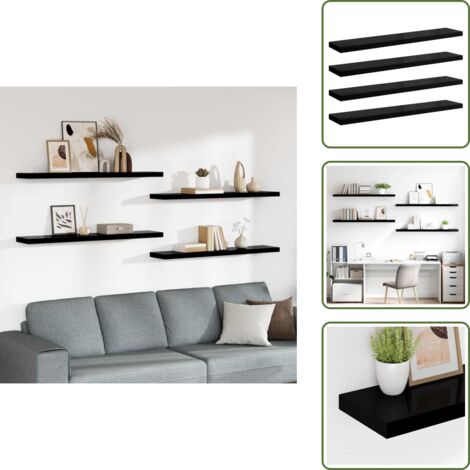Scaffali per casa - vidaXL Scaffali a Parete 4 pz Nero Lucido 120x23,5x3,8 cm in MDF - Scaffali per arredamento
