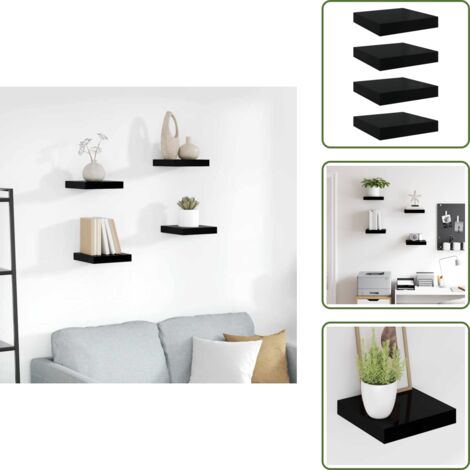 Scaffali per casa - vidaXL Scaffali a Parete 4 pz Nero Lucido 23x23,5x3,8 cm in MDF - Scaffali per arredamento