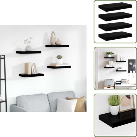 Scaffali per casa - vidaXL Scaffali a Parete 4 pz Nero Lucido 40x23x3,8 cm in MDF - Scaffali per arredamento