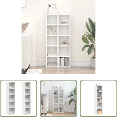 Scaffali per CD - Scaffali Porta CD 2 pz Bianchi 21x16x93,5 cm Legno Multistrato