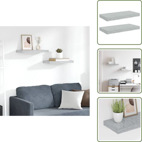 Scaffali per collezioni - vidaXL Scaffali a Parete 2 pz Grigio Cemento 50x23x3,8 cm in MDF - Scaffali per libri