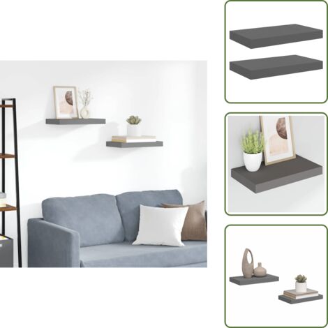 Scaffali per collezioni - vidaXL Scaffali a Parete 2 pz Grigio Lucido 40x23x3,8 cm in MDF - Scaffali per libri