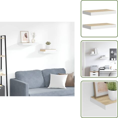 Scaffali per collezioni - vidaXL Scaffali a Parete 2 pz Rovere e Bianco 50x23x3,8 cm in MDF - Scaffali per libri