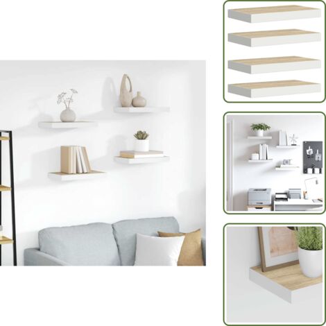 Scaffali per collezioni - vidaXL Scaffali a Parete 4 pz Rovere e Bianco 50x23x3,8 cm in MDF - Scaffali per libri