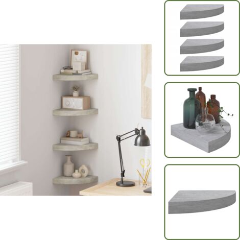 Scaffali per decorazioni - vidaXL Mensole Angolari 4 pz Grigio Cemento 25x25x3,8 cm in MDF - Scaffali per premi