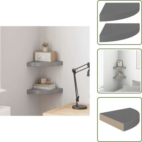 Scaffali per Decorazioni - vidaXL Scaffali Angolari a Parete 2 pz Grigio Lucido 25x25x3,8 cm MDF - Scaffali per Premi