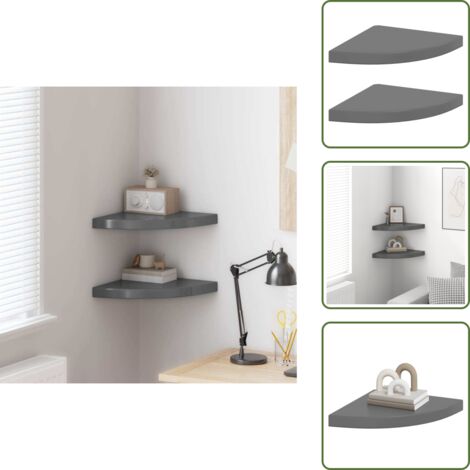 Scaffali per decorazioni - vidaXL Scaffali Angolari a Parete 2 pz Grigio Lucido 35x35x3,8 cm MDF - Scaffali per premi