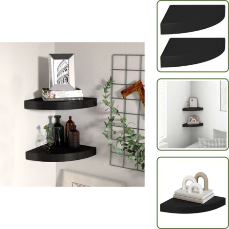 Scaffali per Decorazioni - vidaXL Scaffali Angolari a Parete 2 pz Neri 25x25x3,8 cm in MDF - Scaffali per Premi