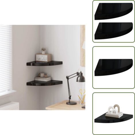 Scaffali per Decorazioni - vidaXL Scaffali Angolari a Parete 2 pz Nero Lucido 35x35x3,8 cm MDF - Scaffali per Premi