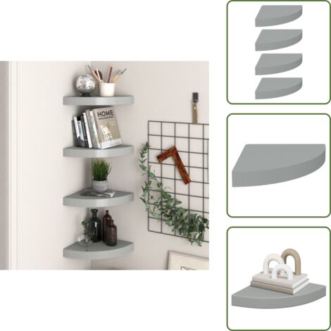 Scaffali per decorazioni - vidaXL Scaffali Angolari a Parete 4 pz Grigi 25x25x3,8 cm in MDF - Scaffali per premi