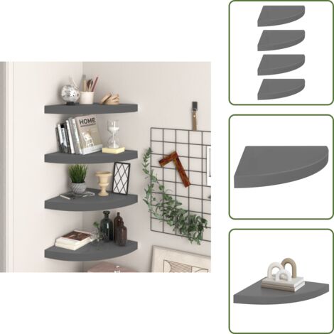 Scaffali per Decorazioni - vidaXL Scaffali Angolari a Parete 4 pz Grigio Lucido 35x35x3,8 cm MDF - Scaffali per Premi