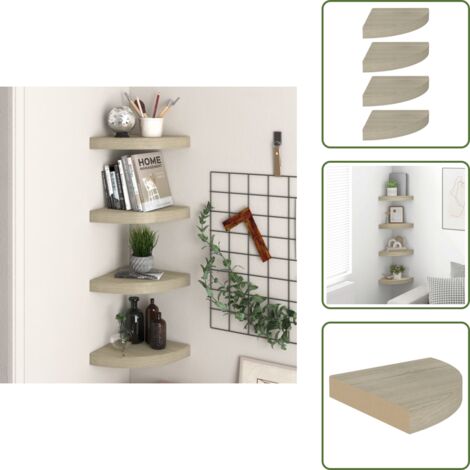 Scaffali per libri - vidaXL Scaffali Angolari a Parete 4 pz Rovere 25x25x3,8 cm in MDF - Scaffali per decorazioni