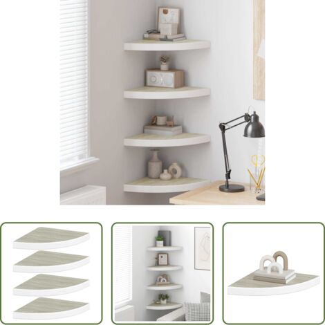 Scaffali per parete -  Mensole Angolari 4 pz Rovere e Bianco 35x35x3,8 cm in MDF